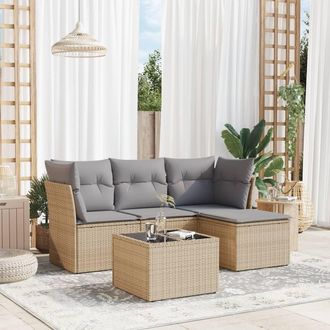 vidaXL Juego De Sof&aacute;s Jard&iacute;n Con Cojines 5 Pzas Rat&aacute;n Sint&eacute;tico Beige Vidaxl