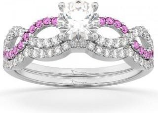 Allurez Infinity Diamond & Pink Sapphire Bridal Set 14K White Gold 0.34ct
