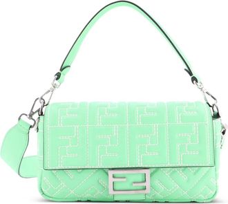 Fendi Baguette NM Bag Zucca Stitched Embossed Leather Medium crossbody bag - Groen