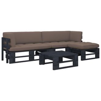 vidaXL Muebles De Palets 4 Pzas Y Cojines Madera Pino Impregnada Negro Vidaxl
