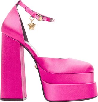 Versace Runway Aevitas 155 fuchsia pink satin gold crystal Medusa platform