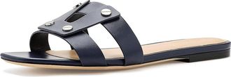 Veronica Beard Via Slide Womens Wedge Shoes Navy : 6.5 M, Leather/Rubber