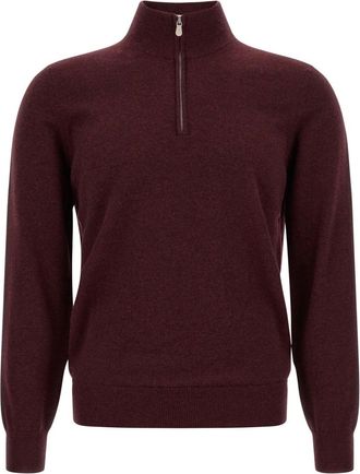 Brunello Cucinelli Maroon Solid Mock Collar Sweater