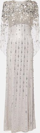 Jenny Packham Abito lungo Nettie in tulle con applicazioni
