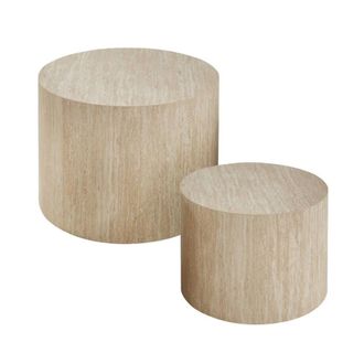 Calicosy Set Of 2 Stackable Round Coffee Tables In Travertine Finish - MAIA in Cream | Size: 2 Person