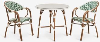 Sklum Sklum - Set De Mesa Redonda &Oslash;80 Cm Y 2 Sillas De Comedor Apilables Con Reposabrazos En Aluminio Brielle Bistro