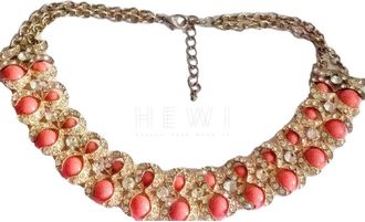 Bespoke coral colour and crystal statement choker/necklace