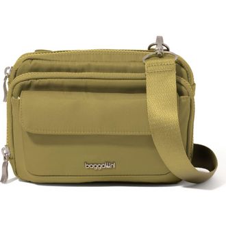 Baggallini Modern Double Zip Crossbody Bag in Sage Twill at Nordstrom