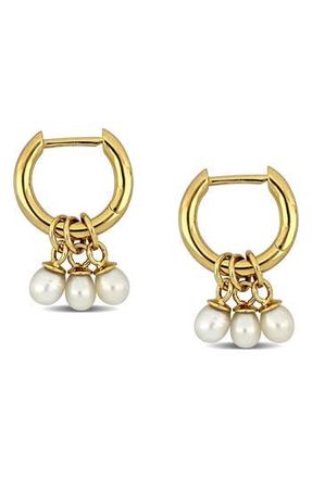 Delmar Cultured Freshwater Pearl Drop Huggie Hoop Earrings in White at Nordstrom Rack