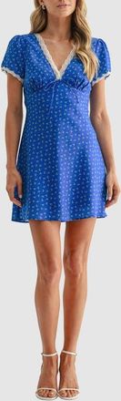 All in Favor Lace Trim Minidress in Blue Ditsy at Nordstrom, Size Xx-Small
