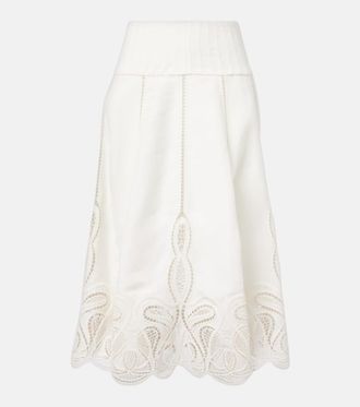 SIMKHAI Kaius lace-trimmed line-blend midi skirt