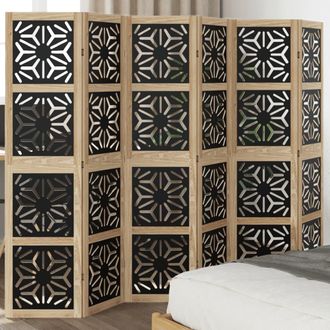 vidaXL Vidaxl - Biombo Separador 6 Paneles Madera Maciza Paulownia Marr&oacute;n Negro