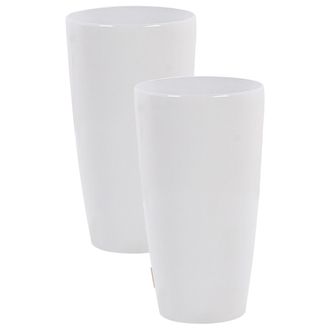 Beliani Conjunto De 2 Macetas De Mezcla De Piedra Blanca 32 Cm Brillante Moderno Interior Exterior Tseria