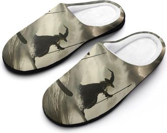 Generic Waterskiing Witch Womens Slippers Warm House Slippers Indoor House Shoes with Anti-Skid Rubber Sole