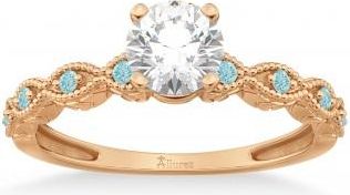 Allurez Vintage Marquise Aquamarine Engagement Ring 18k Rose Gold (0.18ct)