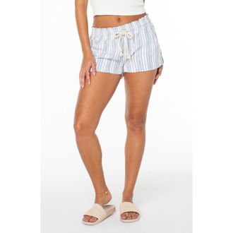 Roxy Oceanside Stripe Linen Blend Shorts in Blue Horzn at Nordstrom, Size Xx-Large
