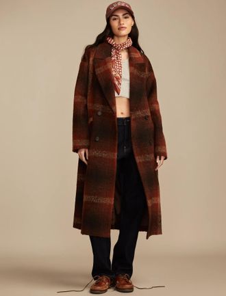 Lucky Brand Womens Plaid Oversized Maxi Coat
