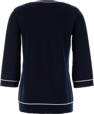 Gucci Womens Wool 3-4-Sleeve Boat Neckline Sweater Navy