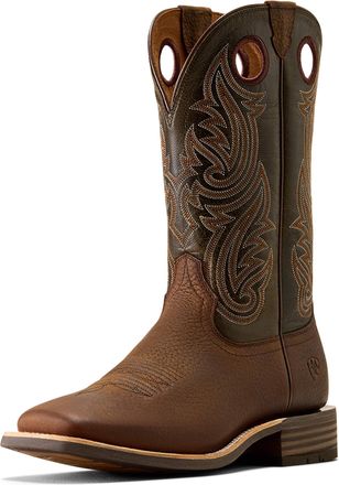 Ariat Mens Highland Toughstock Wide Square Toe Western Boots in Brown Oiled Rowdy Timber Olive, D Medium Width, Size 10.5, by Ariat
