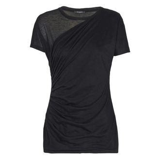 Balmain T-Shirts, female, Black, Size: XS Draped T-shirt