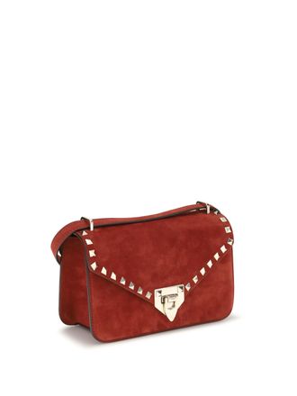 Valentino Garavani Womens Rockstud Mini Suede Shoulder Bag Russet Red