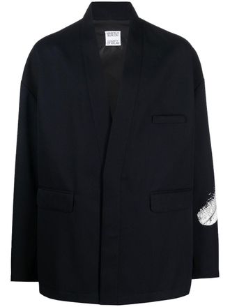 Marcelo Burlon feather print wool blazer - men - Cotton/Polyamide/Polyester/Virgin Wool - 46 - Blue