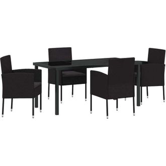 vidaXL Garden Dining Set with Cushion 5 pcs Black Poly Rattan vidaXL