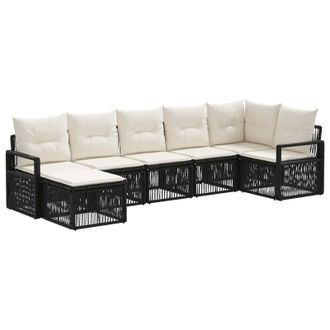 vidaXL Conjunto De Sof&aacute;s De Jard&iacute;n 7 Pcs Negro Rat&aacute;n Sint&eacute;tico Vidaxl