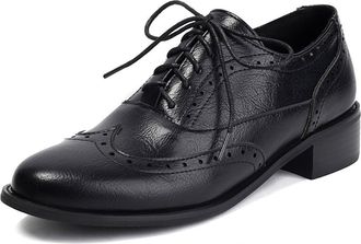 Generic Womens Classic PU Leather Oxfords Lace Up Business Formal Shoes Low Block Heel Wingtip Brogue Dress Shoes,Black,3.5 UK