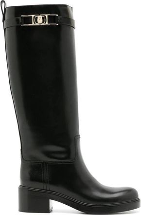 Ferragamo Rosalie Hoge Laarzen - Dames - Hoge Laarzen - Zwart - 36 EU - Leer - Schoenen
