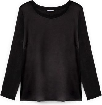 Fiorella Rubino T-shirt met lange mouwen van satijn en jersey - Dames - Longsleeves - Zwart - M - Satijn - Tops