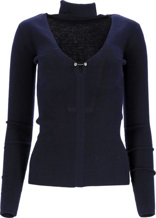 Dion Lee Cutout Turtleneck Sweater in Navy Blue Wool