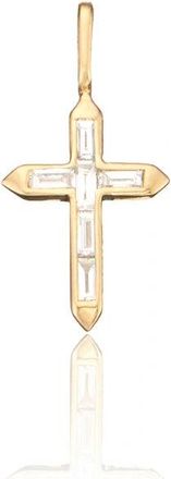 Lily & Roo Solid Gold Individual Baguette Genuine Diamond Tiny Cross Charm