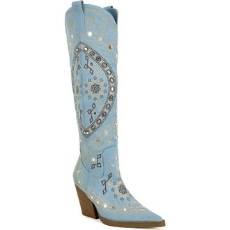 Azalea Wang Aamina Over the Knee Western Boot in Denim at Nordstrom, Size 7.5