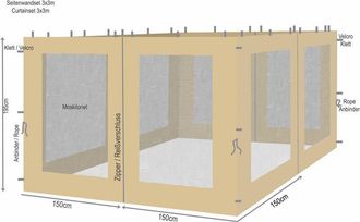 Quick-Star Quick-star - 4 Seitenteile Mit Moskitonetz F&uuml;r Bl&auml;tter Pavillon 3x3m Seitenwand Sand