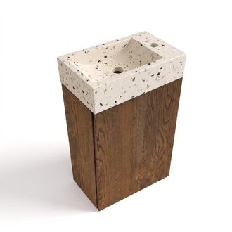 Saniclass Holz Pure Toiletmeubelset - 40x60.5cm - 1 deur - fontein terrazo - kraangat rechts - eiken charcoal