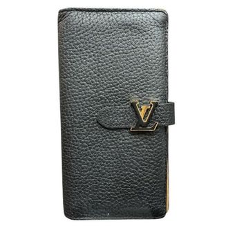 Louis Vuitton Noir Leather Long Wallet (Bi-Fold) (Pre-Owned)