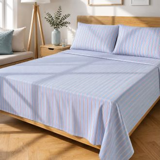 KASANOVA Completo letto matrimoniale righe azzurro