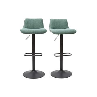 Miliboo Miliboo - Set De 2 Taburetes De Cocina Regulables De Tejido Efecto Aterciopelado Texturizado Verde Celad&oacute;n Y Metal Negro Boost