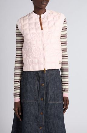 Moncler Floral Quilted Hybrid Puffer/Sweater Vest in Pink at Nordstrom, Size Xx-Small