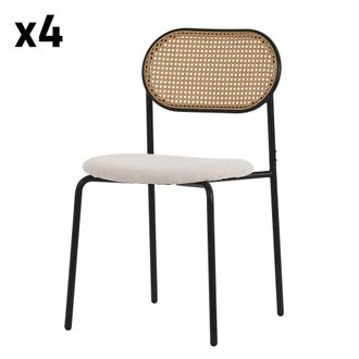 ML Design 4x Sillas de comedor beige tapizado rat&aacute;n respaldo curvado de rejilla