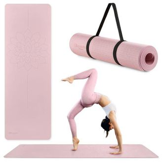 OEM Tappetino Da Yoga Fitness Tpe 6mm Allineamento Cinghia Trasporto Dim 183x61cm Rosa