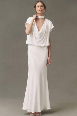 BHLDN Plunge Cowl-Neck Maxi Dress