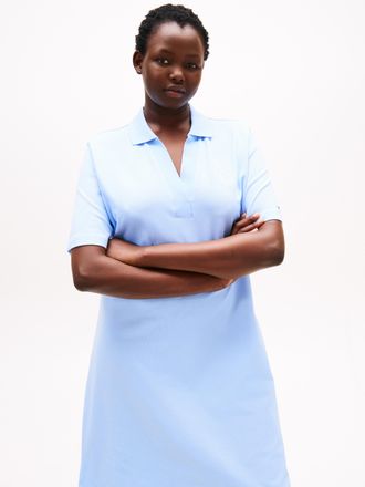 Tommy Hilfiger Polokleid TOMMY HILFIGER CURVE CRV OPEN-NK STAMP REG POLO DRESS, Damen, Gr. 46, N-Gr, blau (vessel blau), Obermaterial: 96% Baumwolle, 4% Elasthan, un