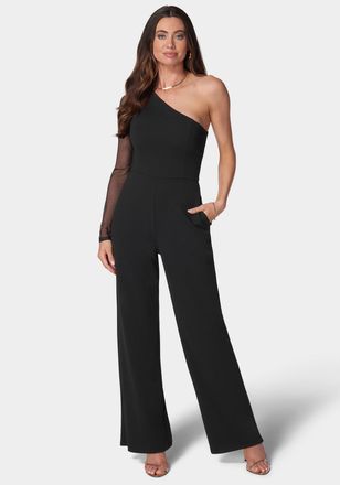 Bebe WomenS Long Sleeve Mesh One Shoulder Jumpsuit
