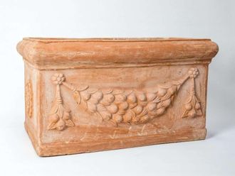 PRIMROSE Garden Terracotta Red Trough Planter With Decorative Detail 80cm