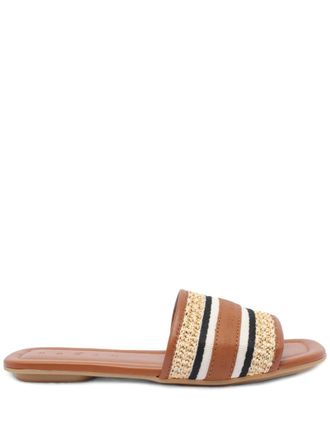 Hogan stripe-detailing slides - women - Calf Leather/Calf Leather/Rubber/Calf Leather/Fabric/Raffia - 37.5 - Brown