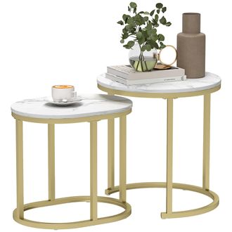 OEM Set Di 2 Tavolini Impilabili In Acciaio Per Soggiorno, Color Oro, 50 X 50 X 50,5 Cm