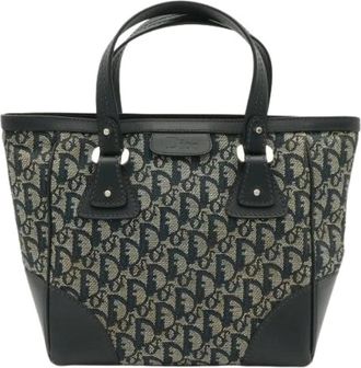 Dior Pre-owned Trotter Canvas Leather Tote Bag - Dames - Vintage Shopper - Blauw - ONE Size - Leer - Vintage