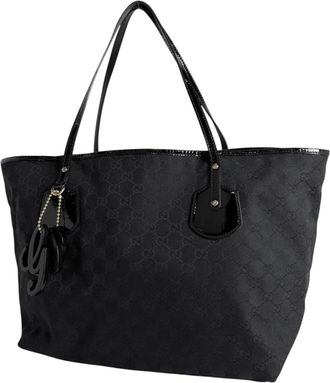 Gucci Black Gg Canvas Patent Leather Handbag Tote Bag (Pre-Owned)